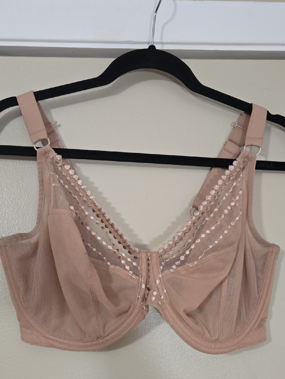 Elomi Sheer Embroidered Underwire Bra in Beige Size 34K